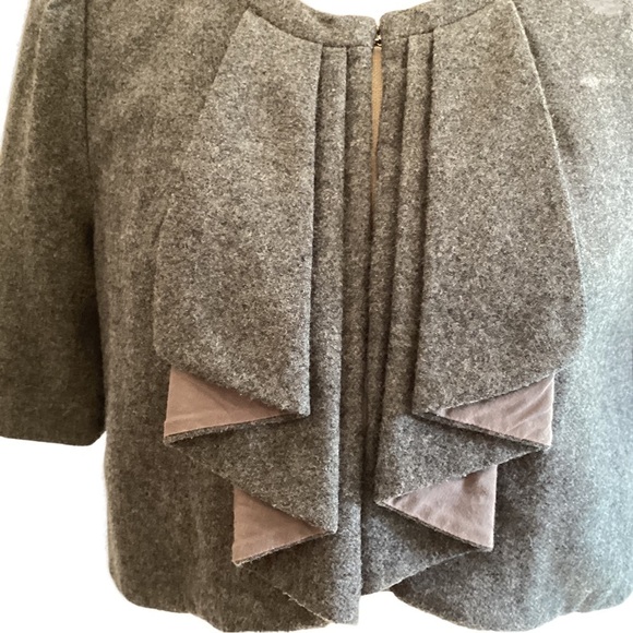 Anthropologie Elevenses Grey Wool Bolero Short Pleated Capelet Jacket Sz 2 - Picture 2 of 11